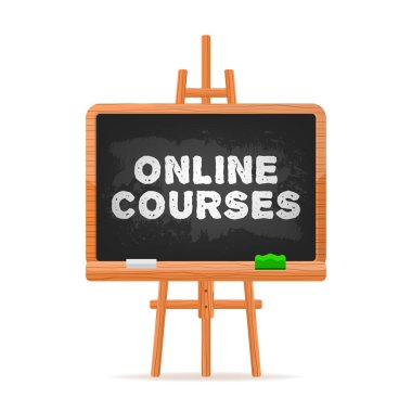 Online kurslar siyah okul yönetim kurulu kutlama tasarımı için. Vektör illüstrasyonu.