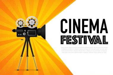Sinema projektörü, Retro sinema. Sinematografi festivali. Film Zamanı Vektör illüstrasyonu