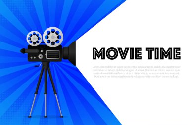 Movie projector, Retro cinema. Cinematography festival. Movie time Vector illustration