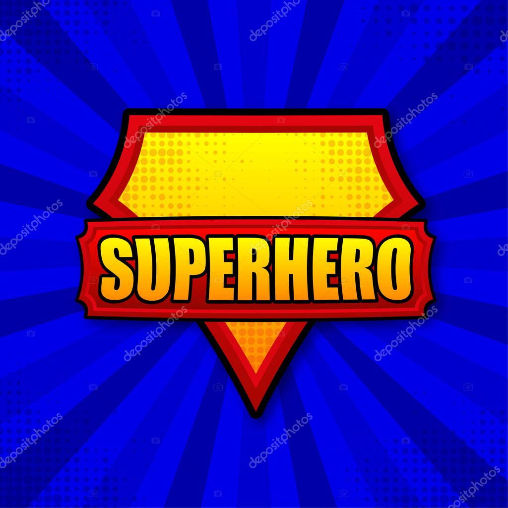 Superhero logo template. Frame with divergent rays. Super hero shield