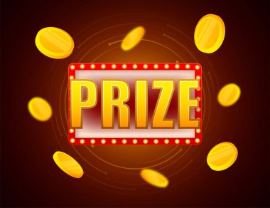 Işık kutusunda ödül metni. Altın sikke. Kumarhane ikramiyesi