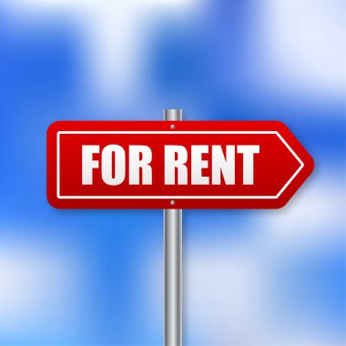 For rent sign in flat style on sky background. Vector flat design. Business concept. Banner vector.