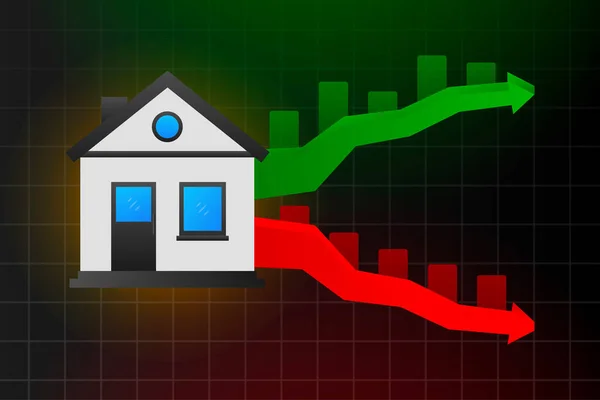 Increasing House Prices Rising Housing Market Home Value Vector Illustration — Vetor de Stock