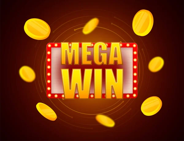 Mega Win Text Lightbox Gold Coin Casino Bonus — 스톡 벡터