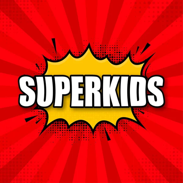 Superkids Logo Şablonu Farklı Işınlarla Çerçevele Süper Çocuk Kalkanı — Stok Vektör