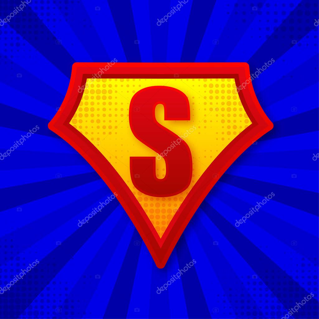 Superhero logo template. Frame with divergent rays. Super hero shield