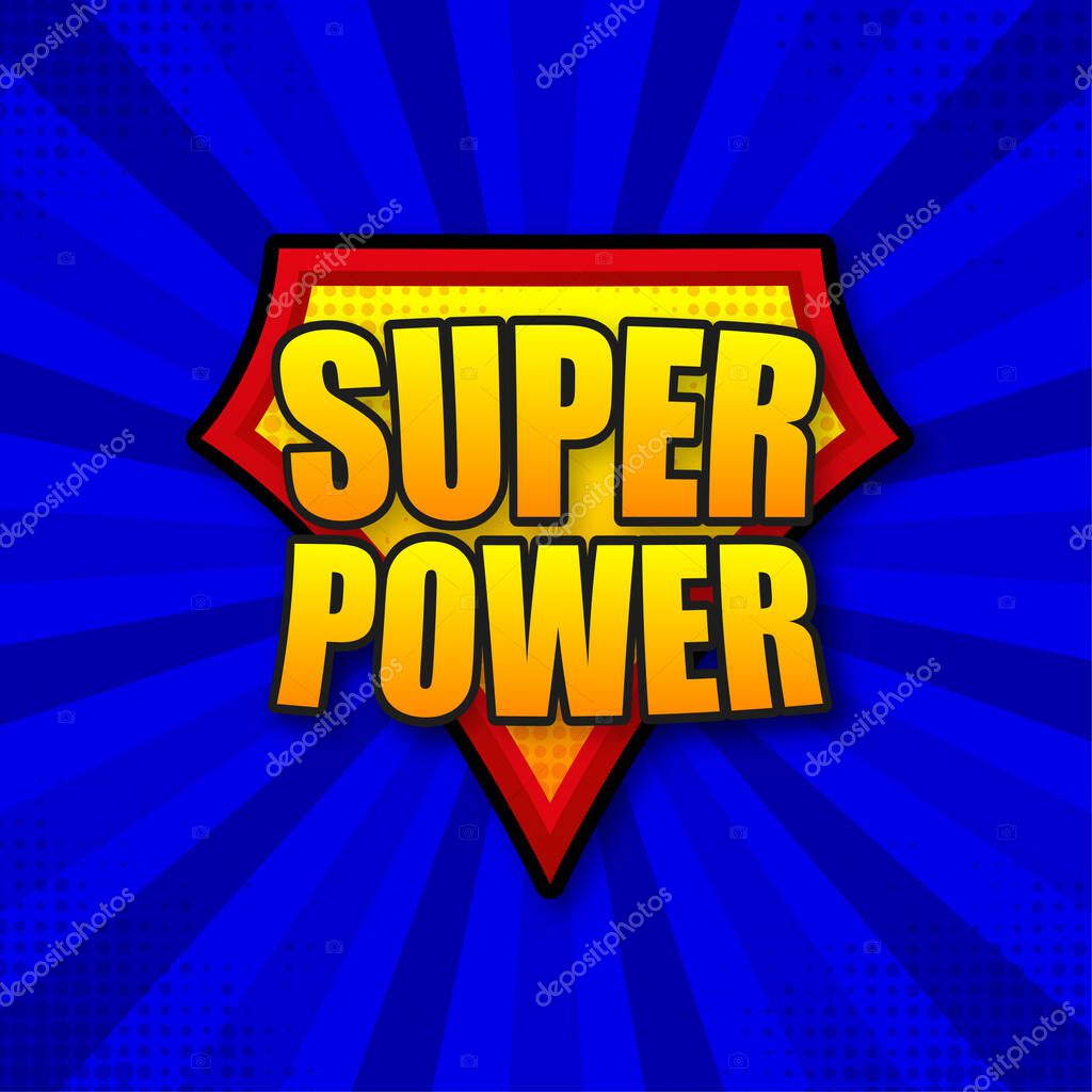 Superpower logo template. Frame with divergent rays. Super power shield