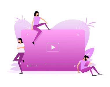 Banner with video people. Video frame icon.