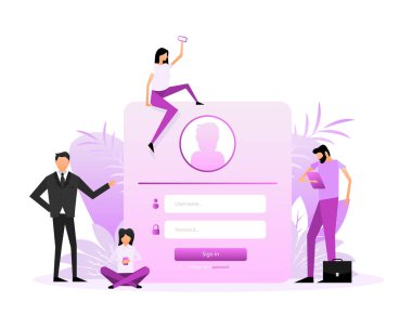 Log in people. Isometric vector illustration. Illustration with sign in people for mobile app design.