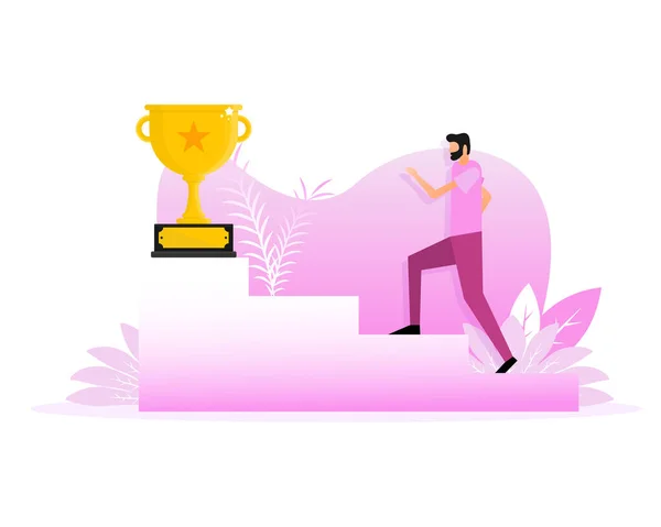 Success Award People Flat Style Gold Background Champion Trophy Gold — ストックベクタ