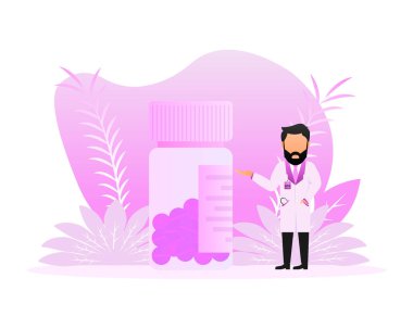 Haplı bir doktor karakteri. Tıbbi konsept. Düz vektör illüstrasyonu.