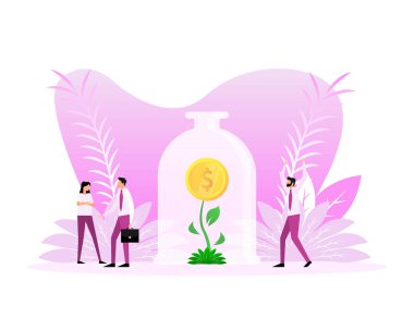 Para yetiştirme konsepti, tasarruf ağacını finanse etme. Yatırım ROI 'nin geri dönüşünün mali performansı.