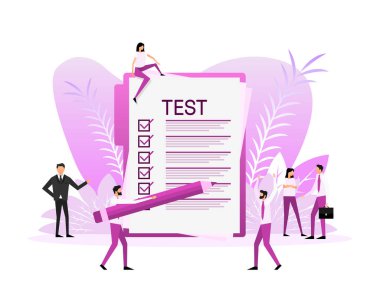 Rapor tasarımı için test yapan insanlarla düz bilgi. Düz Çizim.