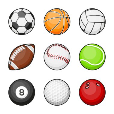 Sports ball collection. All games balls. Vector illustration.
