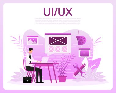 Web UI-UX tasarımı, web geliştirme. Dijital endüstri. Vektör illüstrasyonu