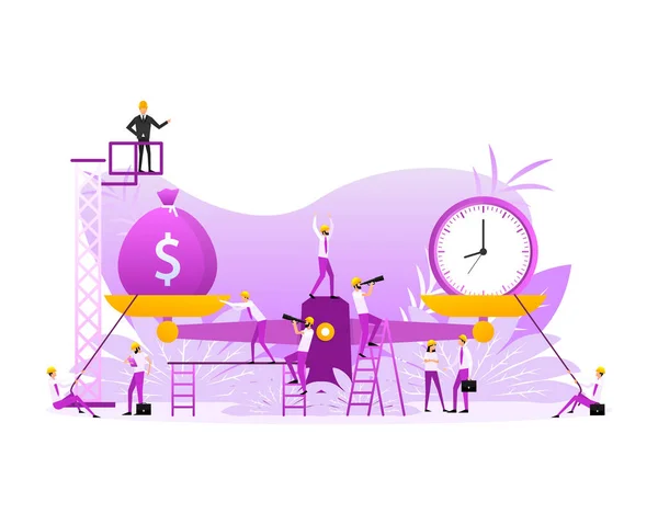 Tiempo Dinero Escala Icono Gente Plana Balance Tiempo Dinero Escala — Vector de stock