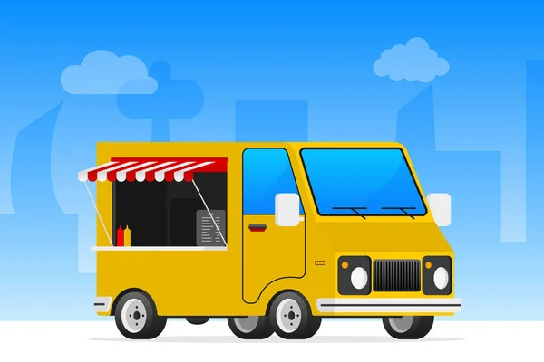 Food Bus Retro Style Street Food Truck Vector Illustration — Vettoriale Stock