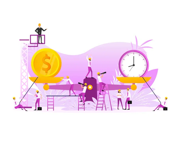 Time Money Scales Icon Flat People Money Time Balance Scale — Wektor stockowy
