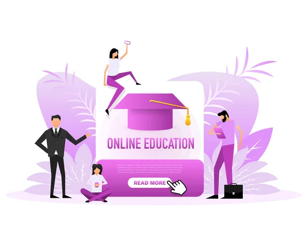 Online Άνθρωποι Της Εκπαίδευσης Επίπεδο Στυλ Επίπεδο Διανυσματικό Χαρακτήρα Εικονογράφησης — Διανυσματικό Αρχείο