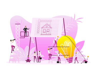 İnsanları inşa etmek için bir fikir. Vektör tasarımı. İş konsepti. Takım çalışması konsepti.