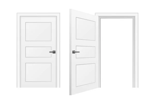 Cartoon Door Opened Closed Wooden Doors Vector Illustration — Stok Vektör