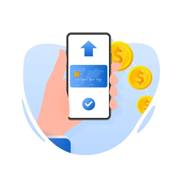Hand Holds Phone Contactless Payment Methods Mobile Online Payment Vector — ストックベクタ