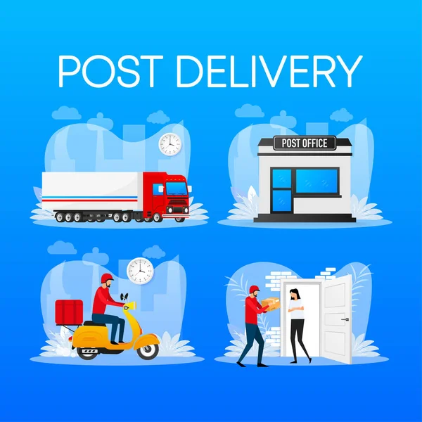 Online Delivery Courier Service Delivery Fast Money Map Tracking Scooter — Stok Vektör