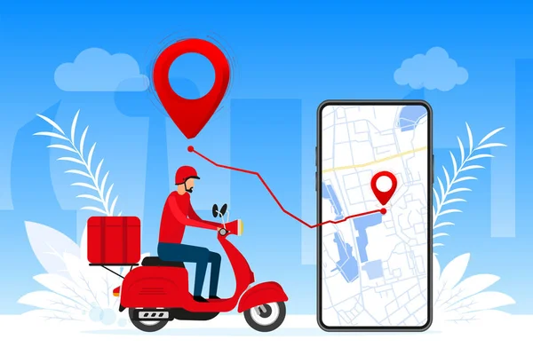 Online Delivery Courier Service Delivery Fast Money Map Tracking Scooter — Vetor de Stock