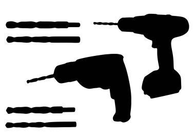 Onlar için elektrikli matkaplar ve matkaplar. Vektör resmi.