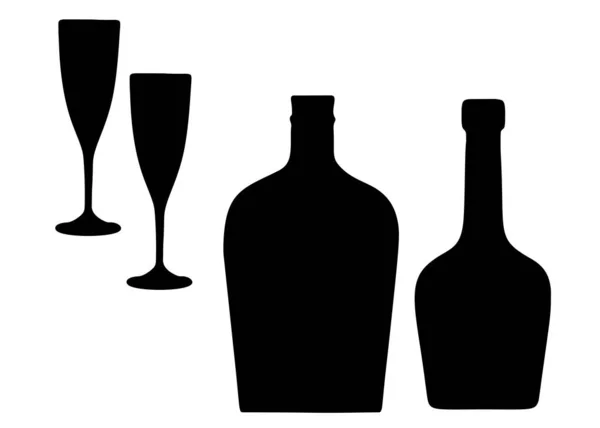 Botellas Vino Copa Vino Set Imagen Vectorial — Vector de stock