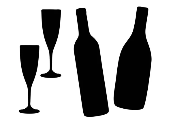 Botellas Vino Con Vasos Incluidos Imagen Vectorial — Vector de stock
