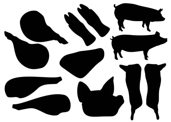 Set Pork Meat Pig Vector Image — Stock Vector