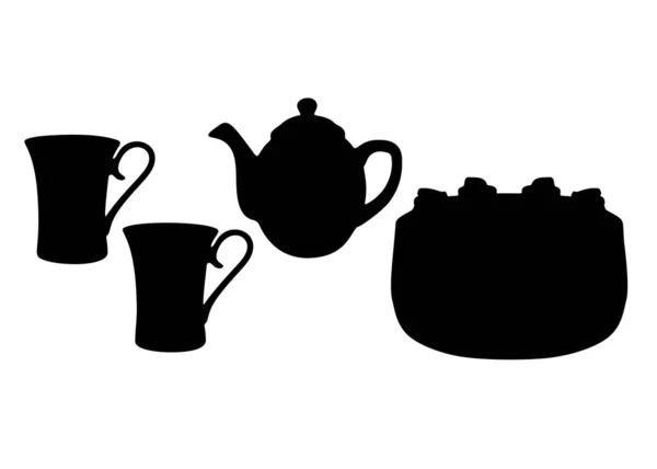 Kuchen Und Becher Mit Teekanne Vorhanden Vektorbild — Stockvektor