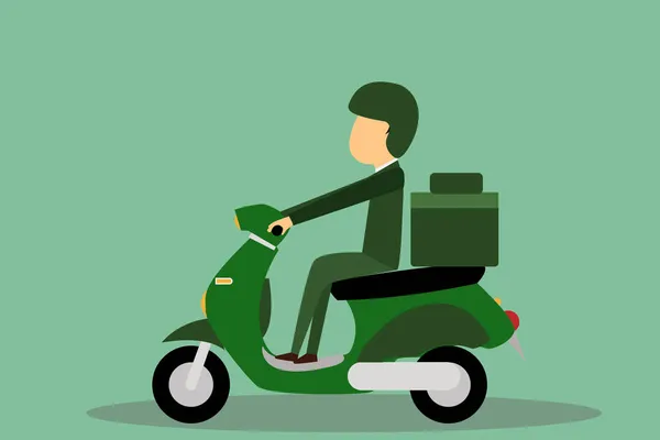 Hombre Verde Montando Una Motocicleta Personaje Dibujos Animados Aislados Ilustración — Vector de stock