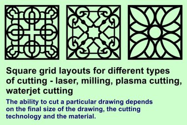 Lazer ve diğer kesim türleri için kare şebeke düzeni. Lazer, değirmen, plazma, su jeti.