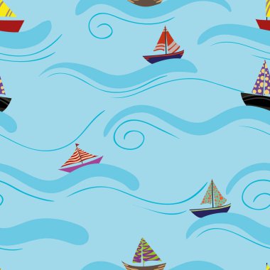 Yelkenlilerle basit, pürüzsüz vektör çizimi. Deniz teması.