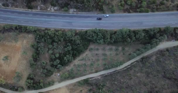 Vista Aérea Estrada Com Carros Fundo Natureza — Vídeo de Stock