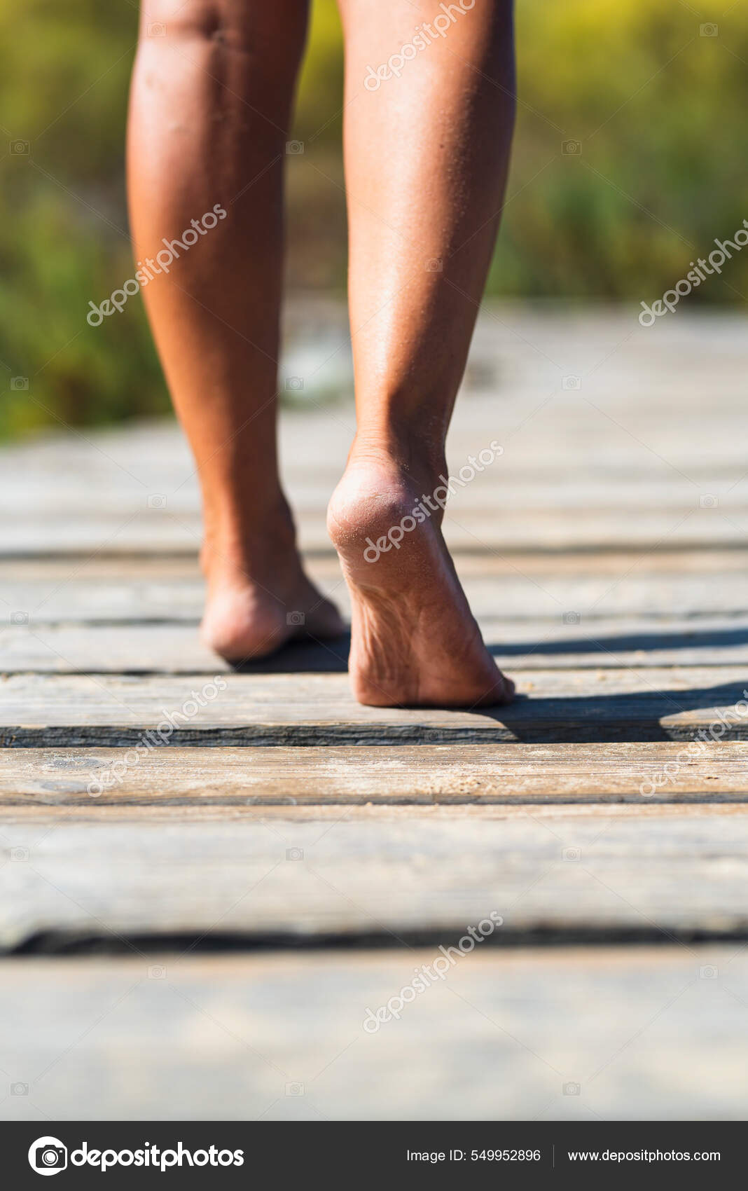 nudism  girls in forest  Barefoot Woman Walking Wooden Pier Concept Nudism Naturism Female People —  Stock Photo © simonapilolla #549952896