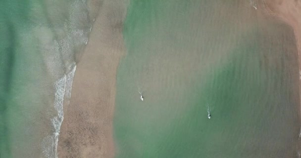 Вертикальный Вид Песок Пляж Прозрачной Морской Водой Летний Отдых Над — стоковое видео