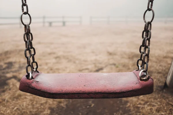 Scary Empty Swing Park Fog Background Creepy Scenic Place Sadness — Stockfoto