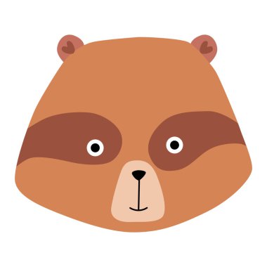 Rakun kafası. Çizgi film biçimi karakteri beyazda izole edildi.