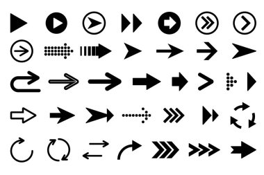 Ok koleksiyonu. Farklı oklar ya da web tasarımı ayarla. Ok simgesi. Modern basit oklar.