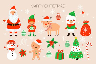 tasarım için noel karakterleri ve elementlerin koleksiyonu