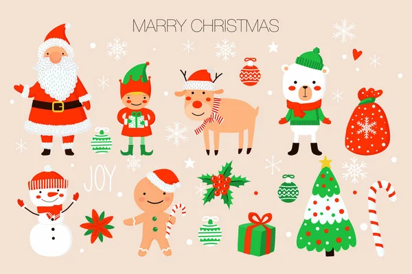 Collection Christmas Characters Elements Design — Stock Vector