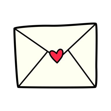 Zarflı aşk mektubu beyazda izole edilmiş. El çizimi illüstrasyon