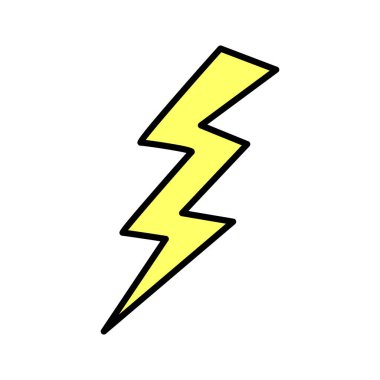 Beyaz üzerine yıldırım karalaması. El çizimi çizimi. Skeç tarzı simge. Düz tasarım.