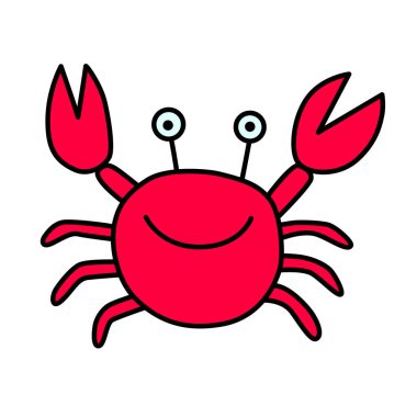 Yengeç çizimi. Çocuksu çizim tarzı. El çizimi çizimi, düz tasarım