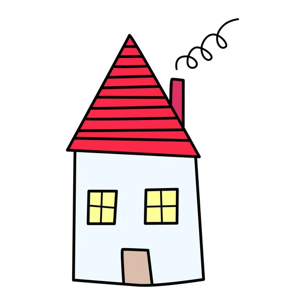Σπίτι Είναι Απομονωμένο Στα Λευκά Χειροποίητη Απεικόνιση Παιδικό Στυλ Σχεδίασης — Διανυσματικό Αρχείο