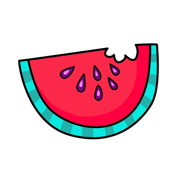 Watermelon Doodle 삽화의 슬라이스 어린이들의 스타일 손으로 디자인 — 스톡 벡터