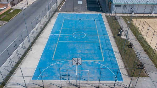 Quadra Esportes Com Várias Modalidades Futsal Basquete Voleibol Visto Cima — Fotografia de Stock